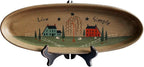CVHOMEDECO. Primitive Rustic House Willow Tree Sheep Wood Decorative Plate Oval Crackled Display Wooden Plate Home Décor Art, 15-1/2 X 5-3/4 Inch