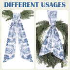 Blue French Toile Sash for Wreaths - 2 Pcs Rustic Wreath Sashes for Front Door Kitchen Cabinet, Wreath Sash for Monogram Embroidery Farmhouse Home Decor