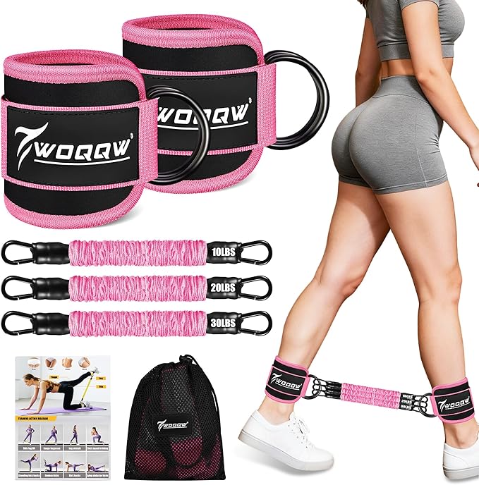 Ankle Resistance Bands with Cuffs, Leg and Glutes Workout Equipment, Resistance Bands with Ankle Straps for Cable Machine Kickbacks, Booty Workouts, Lower Body Exercises - Home Gym Exercise Equipment