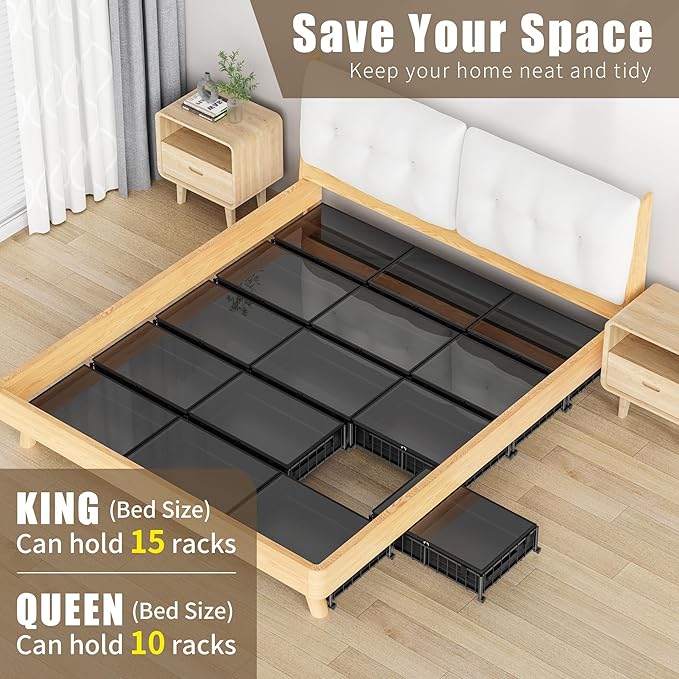 Under Bed Storage with Wheels and Storage Bag, 360° Rolling Under Bed Metal Drawers for Clothes, Blankets, Books and Shoes,Black， 2pack