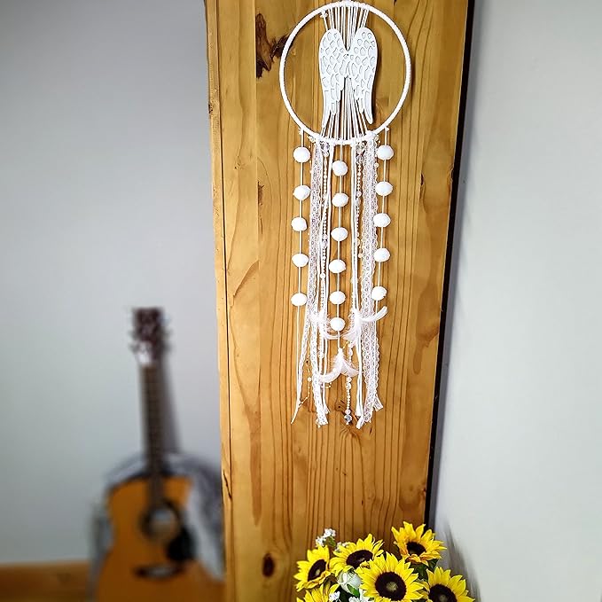 Angel Wings Dream Catchers, White Boho Cottagecore Decor, Wall Hanging Meditation Gifts, Hippie Zen Spiritual Yoga Decor for Bedroom or Nursery