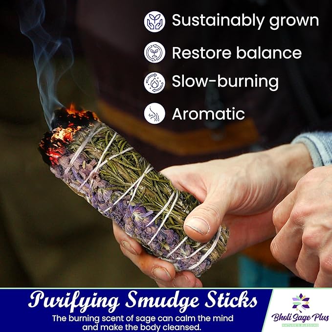 Sage Smudge Kit for Cleansing Negative Energy, Home and Creating The Energy of Happiness Rosemary & Lavender Sage Smudge Sticks with White Sage Pack of 3