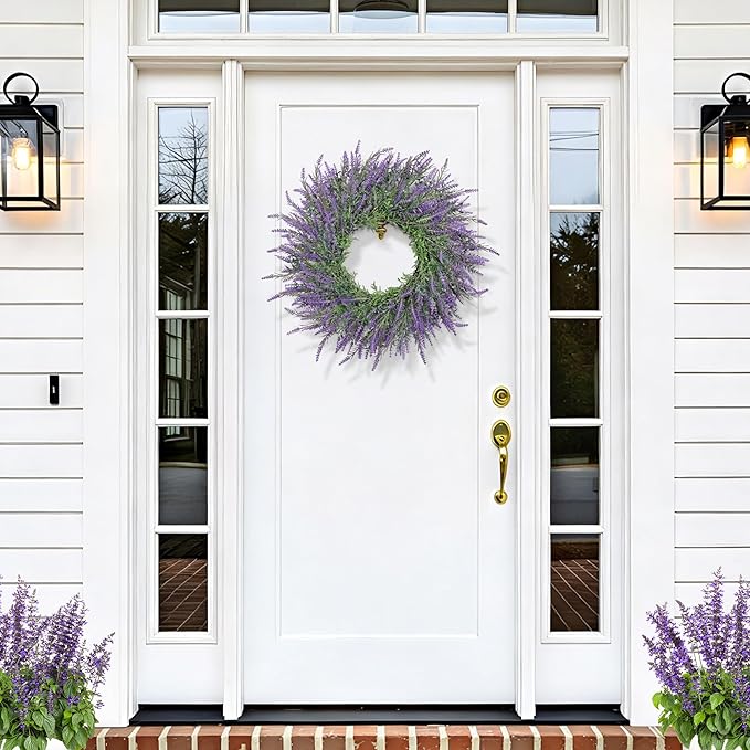 Summer Spring Wreaths for Front Door Artificial Lavender Wreath All Seasons Purple Lavender, Wreaths for Outdoor Indoor Wall Home Farmhouse Window Wedding Festival Decor