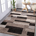 FlyDOIT Modern Geometric Patchwork Area Rug, 6x9 Chocolate Large Rugs for Living Room, Rockwood Collection Indoor Rugs for Bedroom, Throw Carpet Floor Decor for Entryway Dining Room Office Nursery