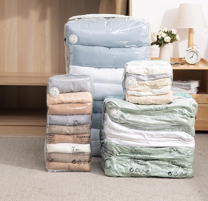 Vacuum Storage Bags for Clothing - NeatNest 6 Pack Medium Cube/Box-Shaped Space Saver Bags for Clothes, Pillows, Bedding, Dual Compression (Vacuum or Hand Press), Durable PE+PA Material