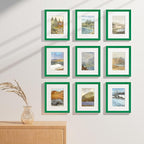 Vittanly 8x10 Picture Frames Set of 9, Shatter Resistant Plexiglass, Display 5x7 Pictures with Mat or 8x10 without Mat, Photo Frames for Wall or Tabletop, Engineered Wood, Green