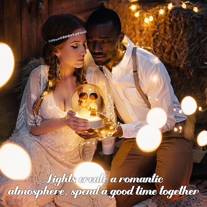 Irenare 12 Pcs 3.9 Inch DIY Snow Globe Kit, 6 Make Your Own Snow Globe Craft 6 LED Light Wood Base Clear Plastic Dome for Wedding Engagement Bridal Shower Decor Anniversary Wife Gift