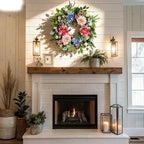 24 Inch Spring Wreaths for Front Door, Artificial Front Door Wreath with Daisy Peony Hydrangea Eucalyptus Green Leaves, Outside Floral Wreath for Home Porch, Home Decor for Indoor Outdoor Window Wall