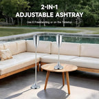 CO-Z Adjustable Ash Tray, 2-in-1 Standing Ashtray for Outside Patio Indoor Use with Extendable Pole, 20-35 in. Windproof Standing Tabletop Cigarette Butt Disposal, Covered Ash Holder for Home, Chrome