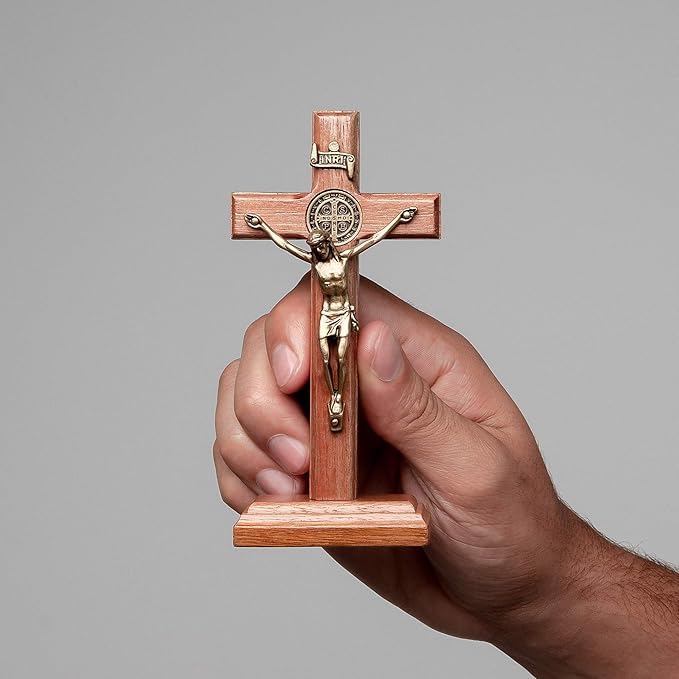 Intercession Wall and Table Wood Cross Crucifix (Antique Gold - 5 Inch)