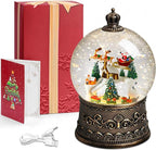 Snow Globe Christmas Decorations for Home Auto Snowfall Glitter Music Collection Santa Reindeer Train Snowy Village Scene with 6H Timer USB/Battery Powered 105mm Globe