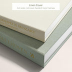 1DOT2 Aesthetic Decorative Books -Set of 2 Minimalist Linen Hardcover Faux/Fake Books for Coffee Table Home Decor Living Room Decoration, Photo Storage or as a Keepsake Box(Sage-beige-musician)