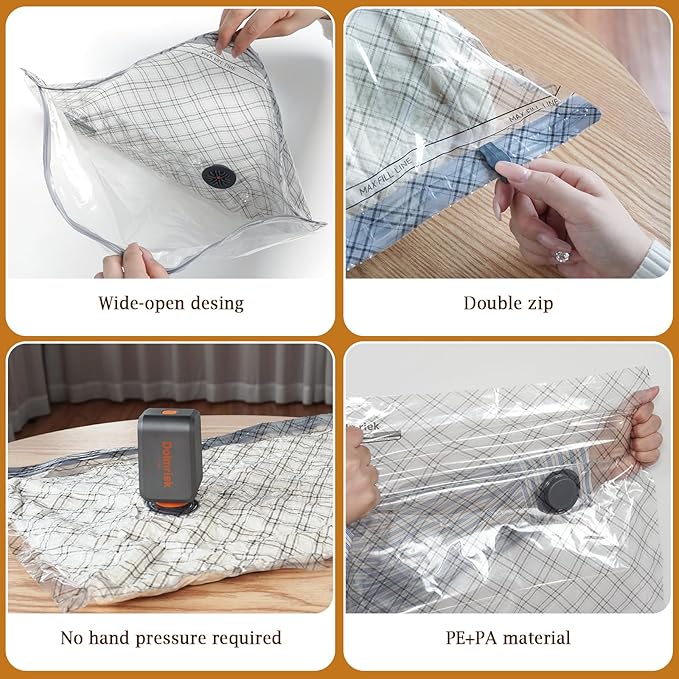Travel Vacuum Storage Bags with USB Electric Pump, 18 Pack Compression Seal Bags for Luggage and Suitcase, Space Saver for Clothes and Clothing