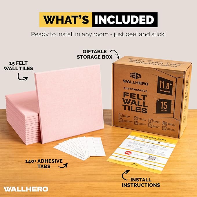 Vision Board - Cork Board for Walls, 59" x 36" | 15 Pack | Cork Board Tiles, Felt Bulletin Board, Large Corkboard, Cork Panel for Office, Felt wall Panels, Cork Panels, Corkboard Roll (Pink)
