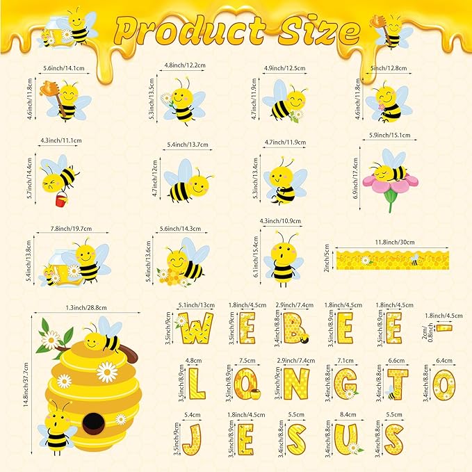 HIQINLUG Bee Bulletin Board Decorations Set, Summer Bee Jesus Religious Bulletin Board Decorations Christian Cutout for Classroom Back to School Library Home Window Wall Birthday Decor