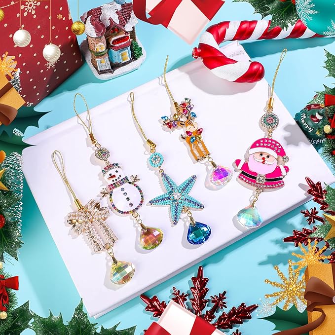 5Pcs Hanging Ornaments for Christmas Tree Mix Color Christmas Decor Set Thanksgiving Xmas Wedding Party Gifts Crystal Suncatchers Indoor Home Decor