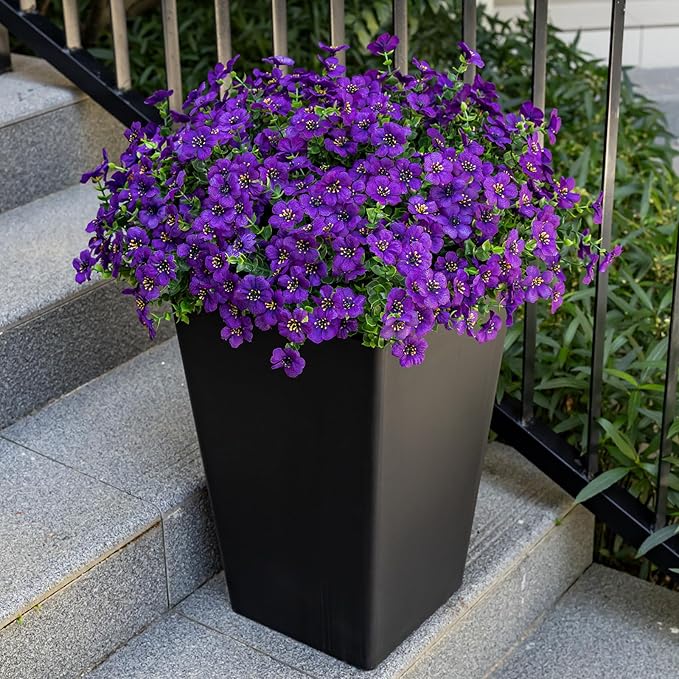 Lnoicy 20 Bundles Artificial Flowers for Outdoor Fake Plants for Spring Decoration,Faux Eucalyptus Flowers for Planter UV Resistant Lifelike for Home Porch Garden（Purple）