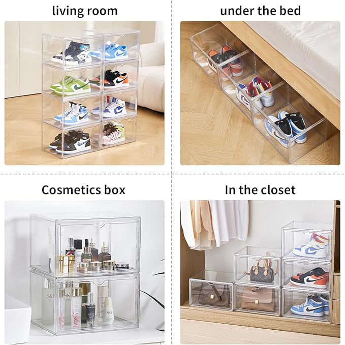 Sneaker Shoe Display Case,Shoe Box with Clear Magnetic Door,Thicken & Sturdy Organizer Containers Stackable,Fit Shoe Size Up to US 14 (X-Large) (X-Large-2pack)