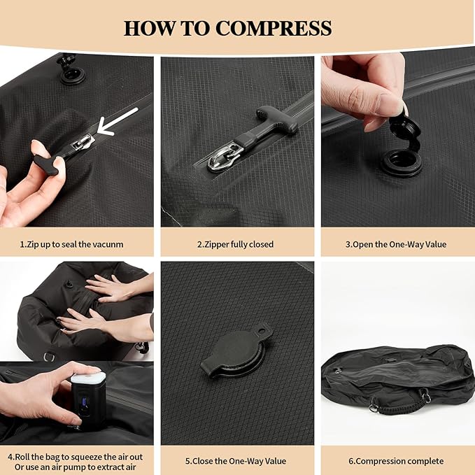 Vacuum Bags for Travel with Wireless Pump, 38L Reusable Vacuum Compression Bags with IP67 Waterproof Zipper 70D Nylon Vacuum Seal Packing Cubes Space Saver Bags for Carry On Backpack