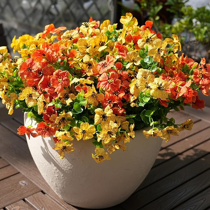 Artificial Flowers for Outdoor, UV Resistant Fake Silk Flowers, Realistic Faux Plants for Outside Indoor Porch Patio Window Box Planter Home Decor (16, Yellow)