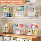 6 Tier Raised-Height Hanging Closet Organizer, Stackable Sweater Organizer for Closet, Wire Storage Basket Bins for Clothes Purse Shoes, Hanging Shelves with 4 Hooks & 3 Dividers Adjustable