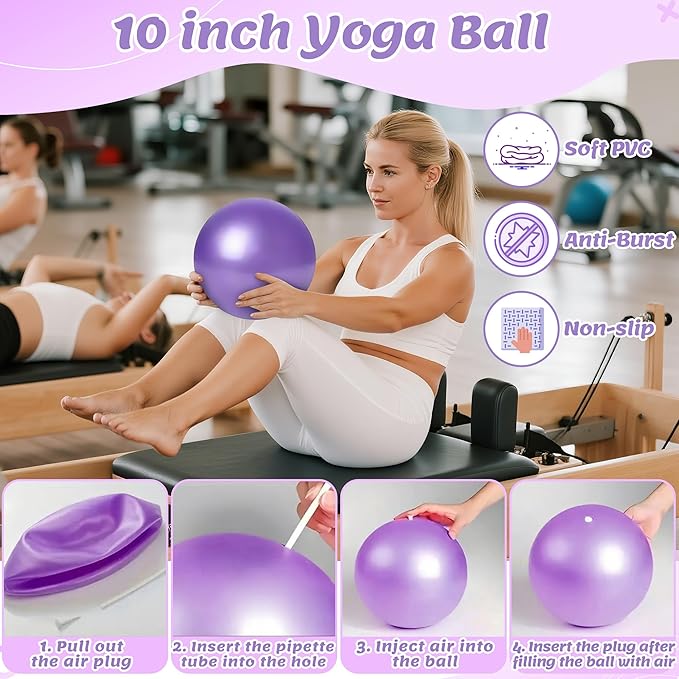 Pilates Equipment Set for Women - 12PCS Pilates Starter Accessories Kit with 10'' Ball, Magic Circle, Yoga Ring, Resistance Bands, Stretching Strap for Home Workout Exercise Beginner Essentials