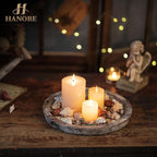 Hanobe Candle Plate Holder Tray: Round Wood Decorative Candle Plate - Rustic Farmhouse CoffeeTable Decor - Tealight Pillar Trays for Home Decor (Whitewash)