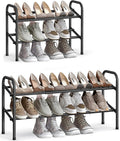 SONGMICS Expandable Shoe Rack, 2 Tier Shoe Rack Shelf, Adjustable Shoe Organizer Storage for 15 Pairs of Shoes, Metal Free Standing Shoe Racks for Closet, Front Door Entryway, Easy Assembly, Ink Black
