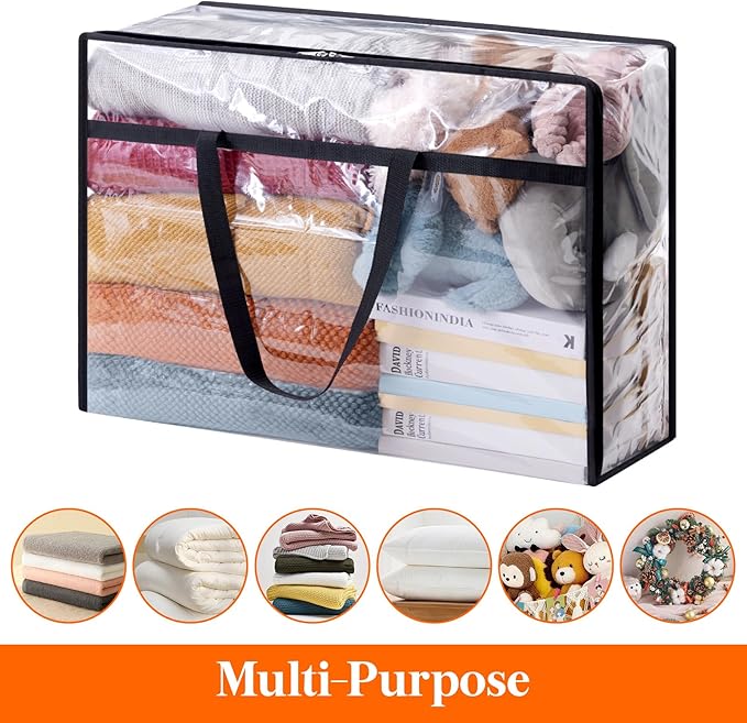 Lifewit 3 Pack Clear Clothes Storage Bags, 75L Plastic Blanket Storage Bag, Vinyl Foldable Moving Bags with Zipper, Closet Organizers and Storage Containers for Bedding, Duvet, Comforter