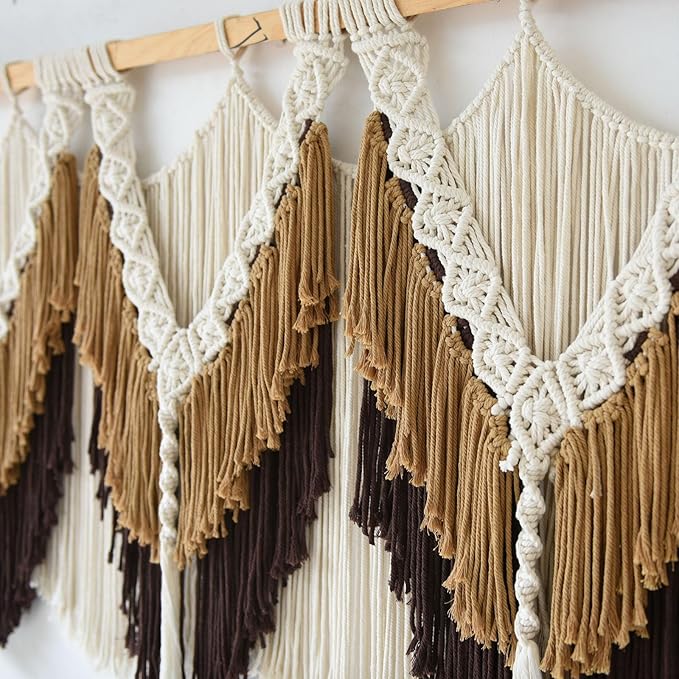 IOWER Macrame Wall Hanging Boho Wall Hanging Brown Dorm Wall Decor Craftsmanship Handmade Tassel Knotting Boho Fiber Art Home Room Decor 47" W x 25" L
