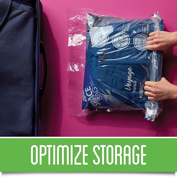 Ziploc Space Bag Clothes Vacuum Sealer Storage Bags for Home and Closet Organization, Travel, 2 Bags Total