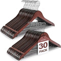 TOPIA HANGER Wooden Coat Hangers 30 Pack, Cherry Wood Suit Hangers with Non Slip Pants Bar, 360° Swivel Hook and Shoulder Notches for Camisole, Jacket, Pants, Smooth Finish Clothes Hangers - CT34M30