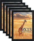 9 x13 Picture Frame Set of 5, 9 x13 Black Wooden Frame Wall Gallery Poster Photo frame with Shatter Resistant Plexiglass,Horizontal and Vertical Formats for Wall Hanging, best gift