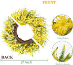 Sggvecsy Spring Wreaths for Front Door 21 Inches Artificial Forsythia Flower Wreath Summer with Yellow Daisy Lavender Green Leaves Silk Floral for Wall Home Indoor Outdoor Decor