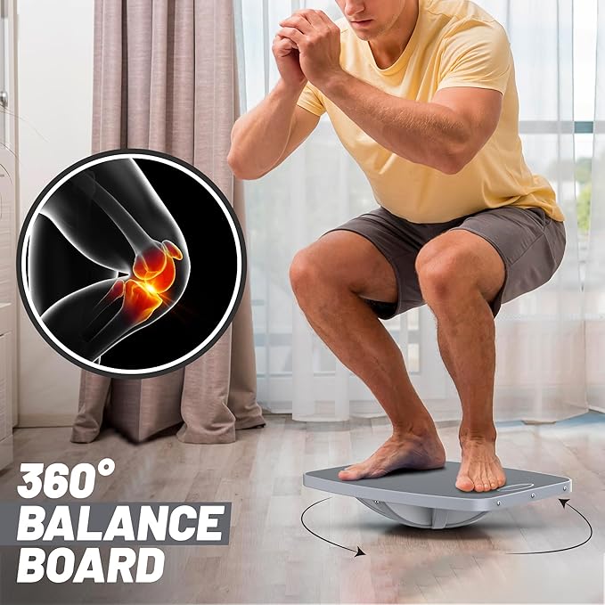 Professional Wooden 360° Rotating Balance Board, Anti-Slip wobble board, 500 lbs Capacity. Perfect for under-desk standing, physical therapy, rehab, core & stability training, and fun for all ages.