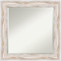 Amanti Art White Wall Mirror 25x25 Alexandria White Wash Square Bathroom Mirror for Wall Decor Living Room, Medium Cottage Wood Frame, Hangs Horizonally and Vertically, Bathroom Decor, Beveled Edge