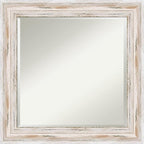 Amanti Art White Wall Mirror 25x25 Alexandria White Wash Square Bathroom Mirror for Wall Decor Living Room, Medium Cottage Wood Frame, Hangs Horizonally and Vertically, Bathroom Decor, Beveled Edge