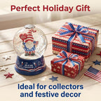 Patriotic 4th of July Gnome Snow Globe Lantern with Music - Light Up Water Globe with Swirling Glitter, USB or Battery Operated,Lighted Independence Day Decor Indoor, Patriotic Decor Gift (Gnome)