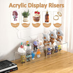 Sezanrpt Acrylic Shelf Riser 12x4.7x3 pack of 2, Desktop Rectangular Acrylic Tray Pedestal Stand for Funko Pop Figure, Bags, 12x4.7x3 Inch