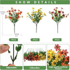 Artificial Flowers for Outdoors 12 Bundles Fake Plants Spring Home Decoration, Realistic Faux Flower Silk Daisy with Eucalyptus Stem UV Resistant Patio Planter Porch Yard Window (Yellow Brown Orange)