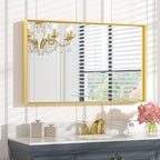 Keonjinn Gold Mirror for Bathroom 40 x 24 Inch, Brushed Gold Rectangular Mirror for Wall, Metal Framed Mirrors for Bathroom Sink, Full Length Rectangle Vanity Mirrors(Horizontal/Vertical)