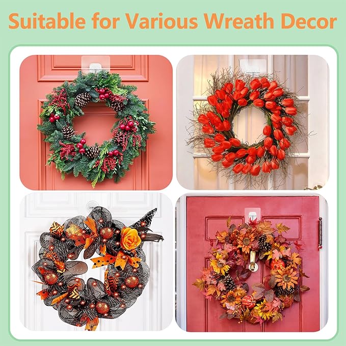 Wreath Hangers for Front Door, Wreath Hanger for Halloween Christmas Easter Decorations, Welcome Sign for Front Door, Large Adhesive Wall Hooks for Hanging Heavy Duty, Over The Door Hooks Organizer