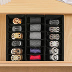 3 Pack Fabric Belt Organizer with 6 Grids per Organizer, Foldable Drawer Organizers for Closet and Drawer, Belt and Tie Holder - Black