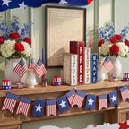 Lineshading 4 Pcs 4th of July Decoration Wooden Book Patriotic Tiered Tray Decor America Decor Red White Blue Memorial Day Centerpiece for 250th Anniversary Independence Day Home Shelf Coffee Bar
