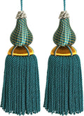 Luxury Tassels for Curtains and Furniture Knobs, 2 Pack - 8.4" Elegant Rayon Decorative Tassel, Silky Tassel Pendant for Cabinet Handles, Home Decor Accents (Peacock Green)
