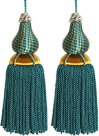 Luxury Tassels for Curtains and Furniture Knobs, 2 Pack - 8.4" Elegant Rayon Decorative Tassel, Silky Tassel Pendant for Cabinet Handles, Home Decor Accents (Peacock Green)