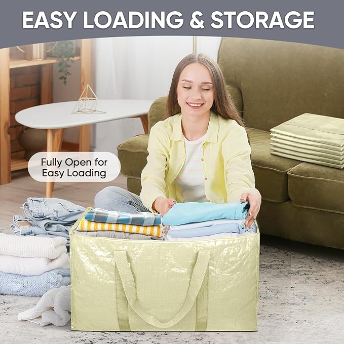 TICONN 4 Pack Extra Large Moving Bags Heavy Duty with Zippers & Carrying Handles, Durable Storage Bags Moving Boxes for Closet Organizers and Storage (4 Pack, Cream)
