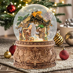 Christmas Snow Globe Musical - Nativity Snowglobe Vintage Water Snow Globes LED Light Change Music Box Home Christmas Decor for Kids Gold