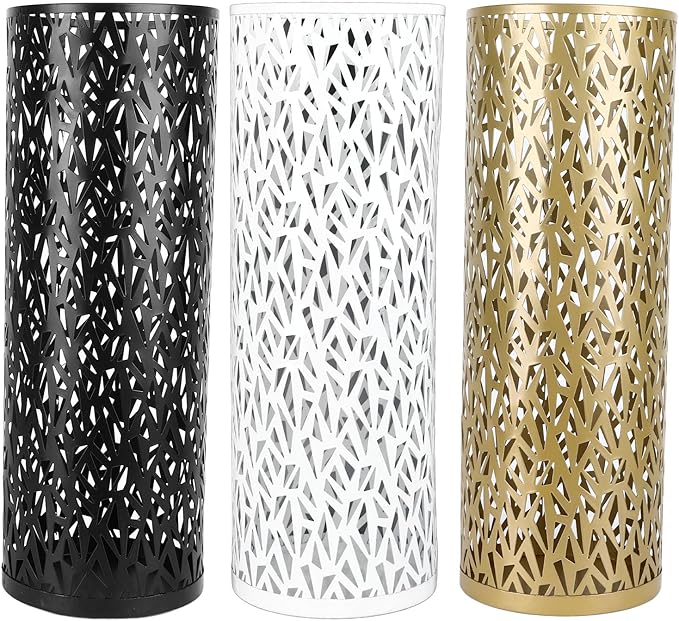 BEIJIALY Metal Umbrella Holder, Umbrella Stand Rack for Entryway, Metal Hollowed Freestanding Round Umbrella Holder Organizer Bin for Home Hotel Office Decor(White Small)