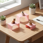 Chuangdi 2 Sets Acrylic Display Risers, Product Stand, Jewelry Display Riser Shelf Showcase Fixtures for Dessert Cupcake Candy Figure Treat Action Showcase(Pink,Small Set)